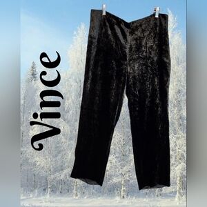 Vince High Waist Wide Leg Womens Pants Sz L Black Crushed Velvet Side Zip